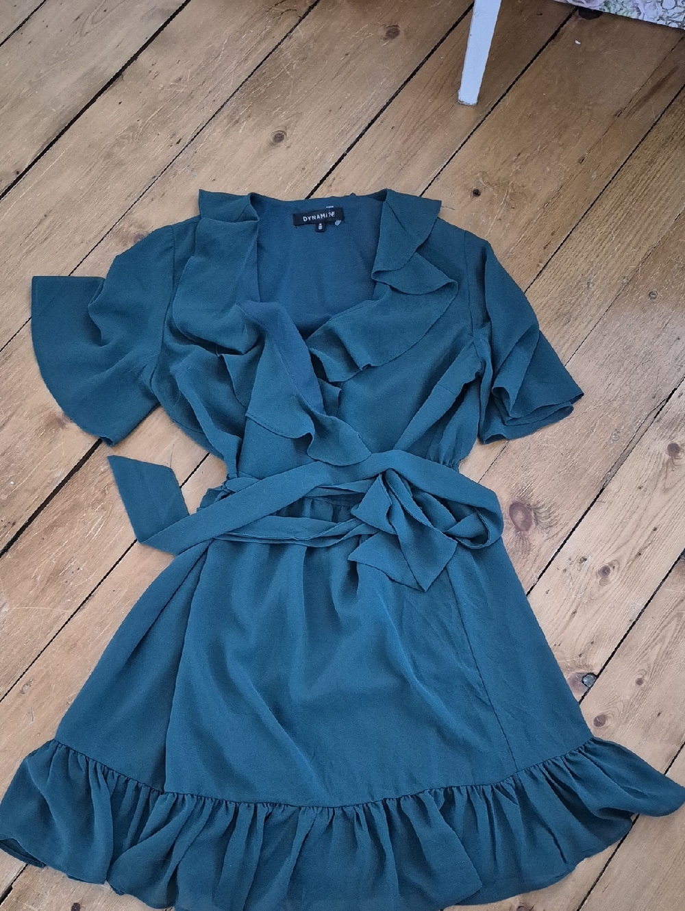 Dynamite Teal Ruffle Wrap Mini Dress